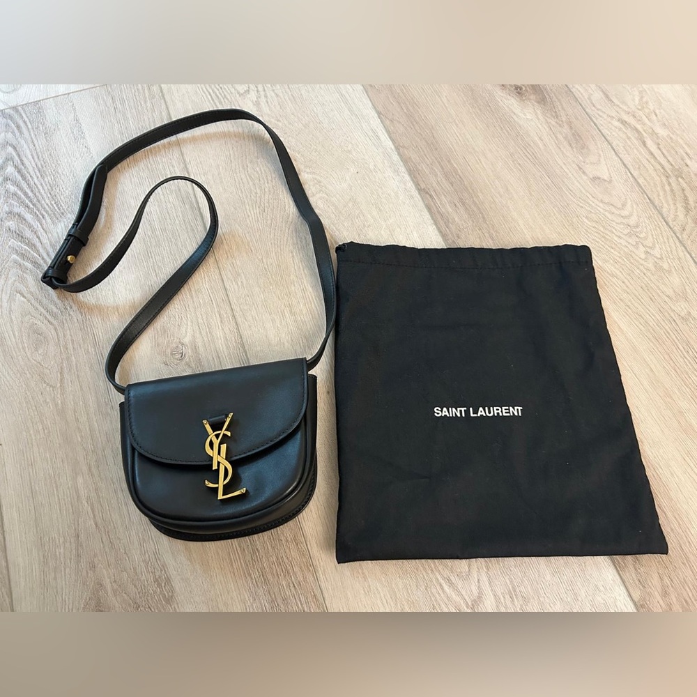 Saint Laurent Black Leather Crossbody with Gold Logo